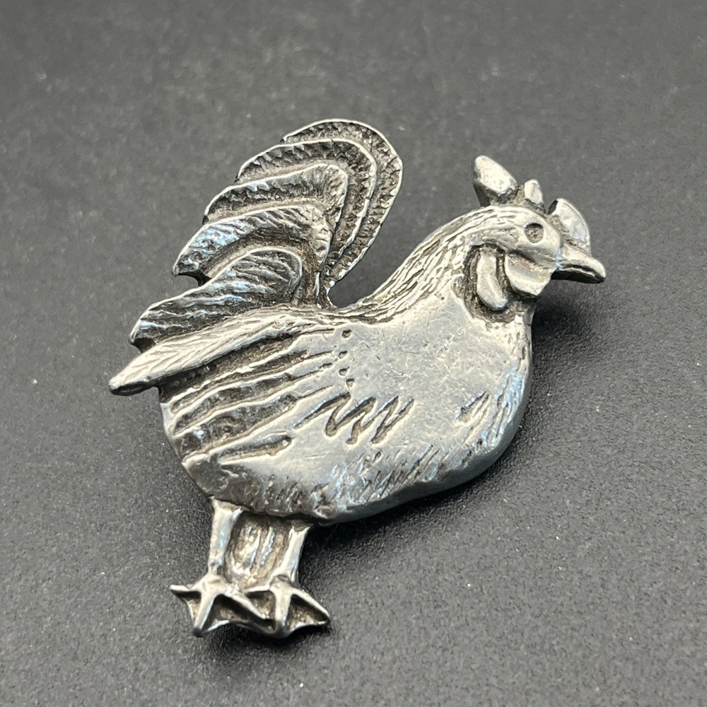 Vintage 1997 Barker Genuine Pewter USA Rooster Silver Tone Lapel Hat Pin